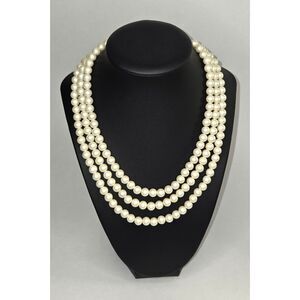 White Vintage Pearl Triple Strand Necklace